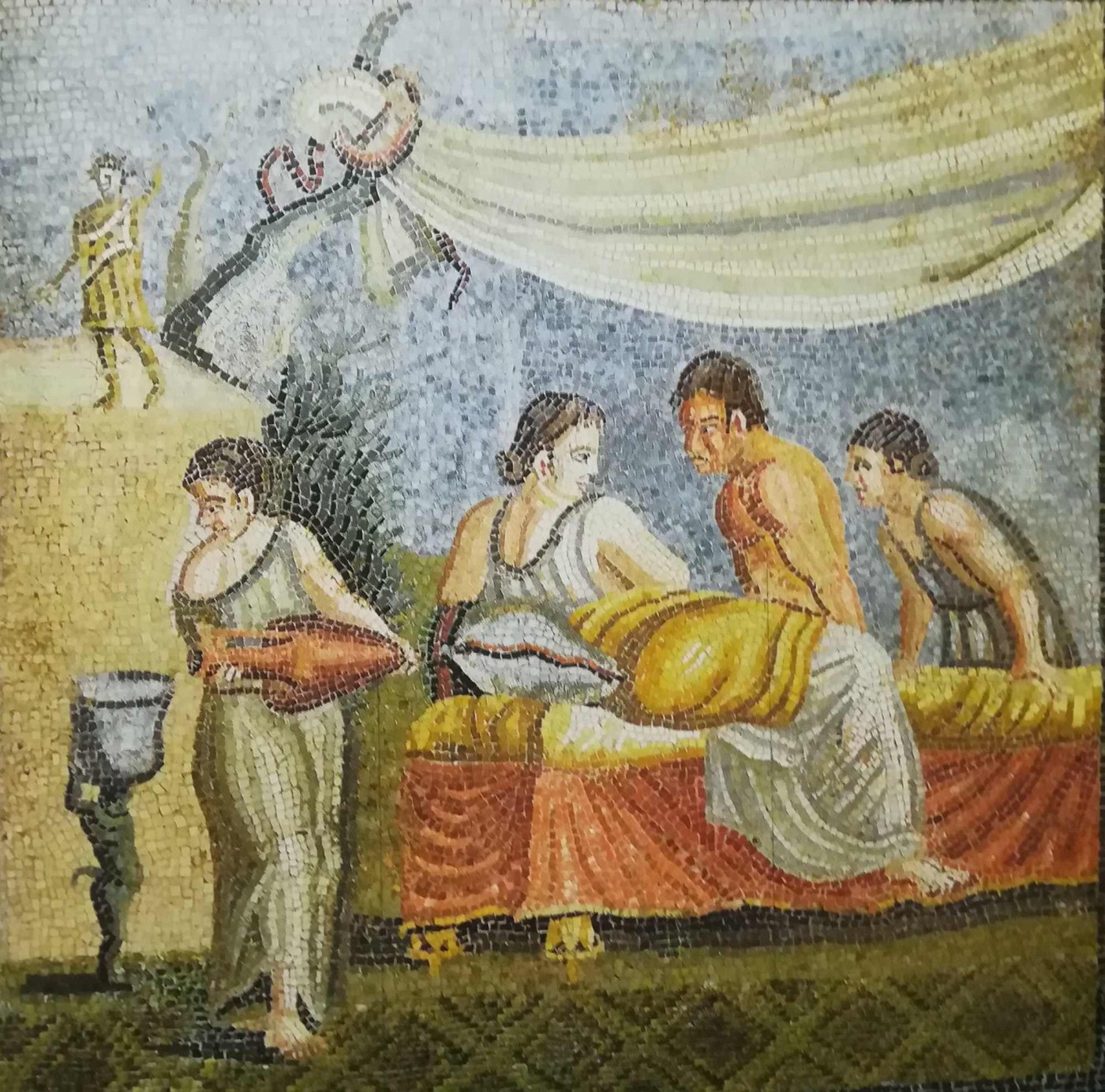 mosaico di un approccio amoroso del II secolo d.C. da una villa di centocelle, Roma