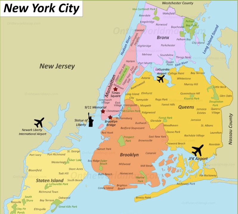 La divisione di New York city nei suoi cinque distretti
