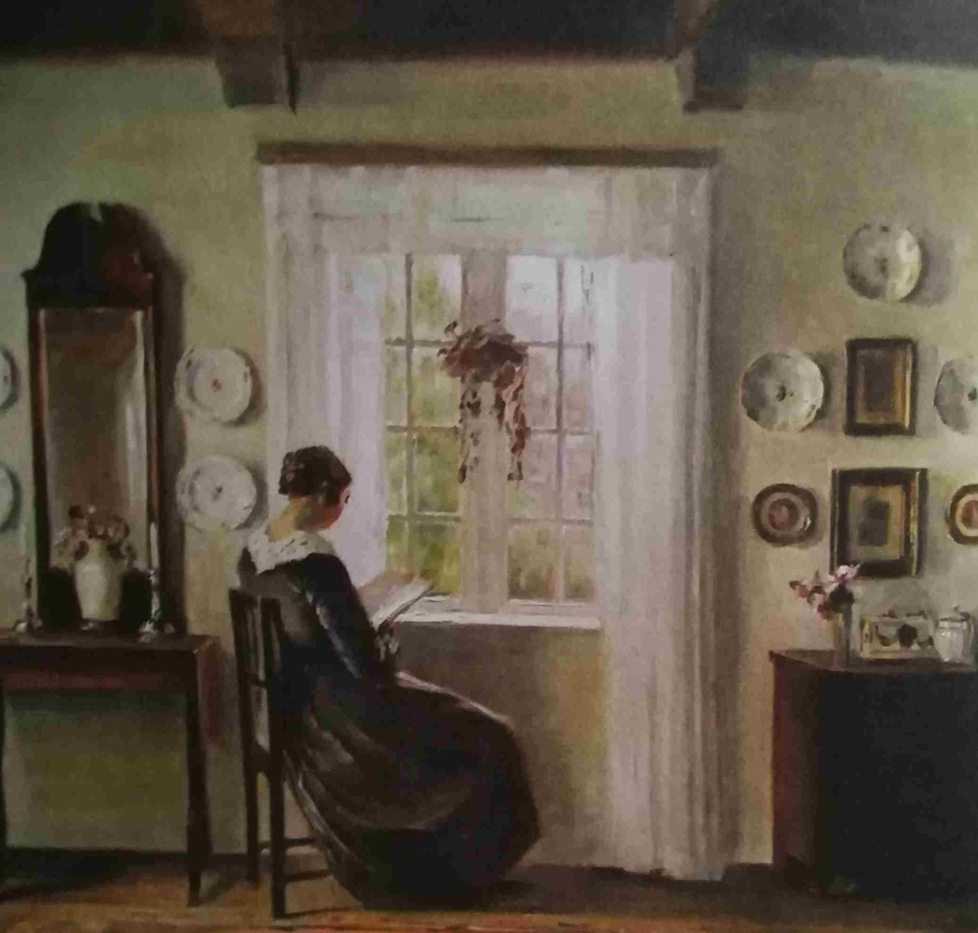 Carl Holsoe - interno con la moglie dell’artista che legge alla finestra
