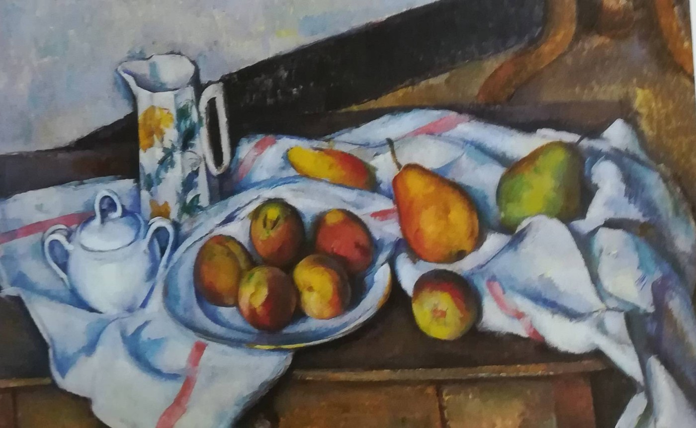 Zuccheriera, bricco e piatto con frutta - Paul Cezanne, 1890