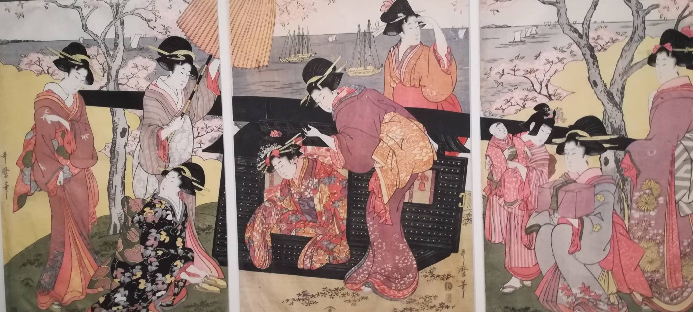 gita a Gotenyama per ammirare i ciliegi in fiore - Kitagawa Utamaro 1805