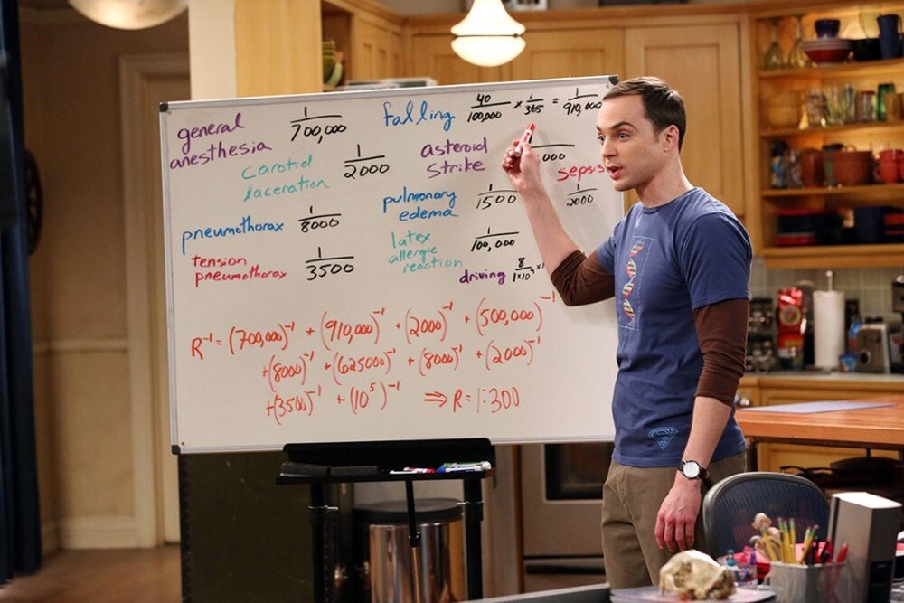 La lavagna di Sheldon piena di formule matematiche che nessuno capisce