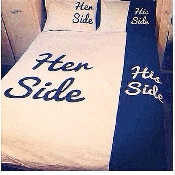 Her side / His side. The division of the bed