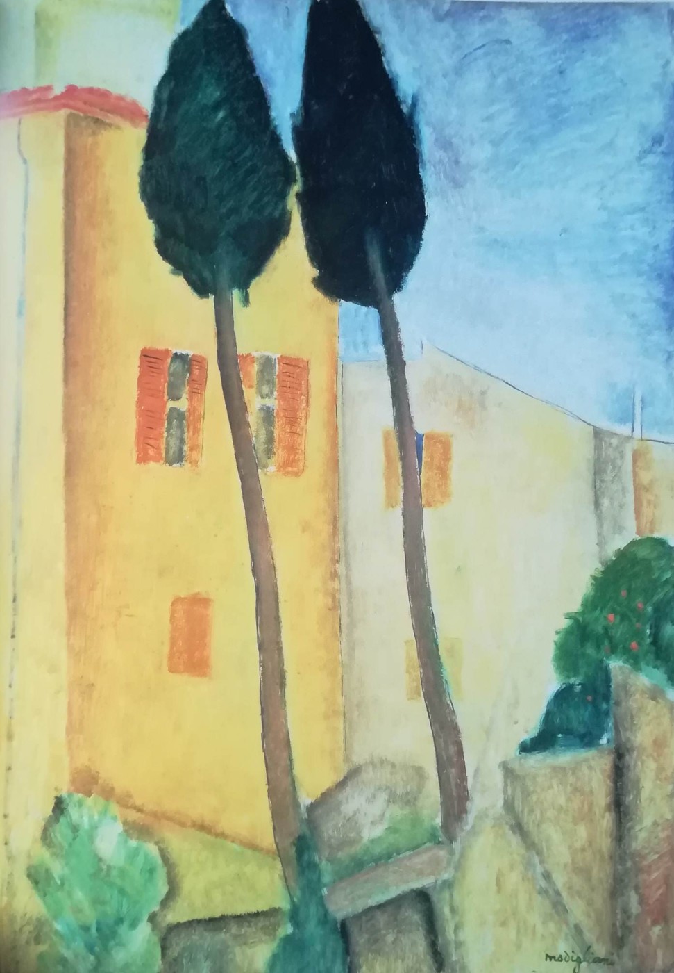 Cipressi e casa - Modigliani - 1919