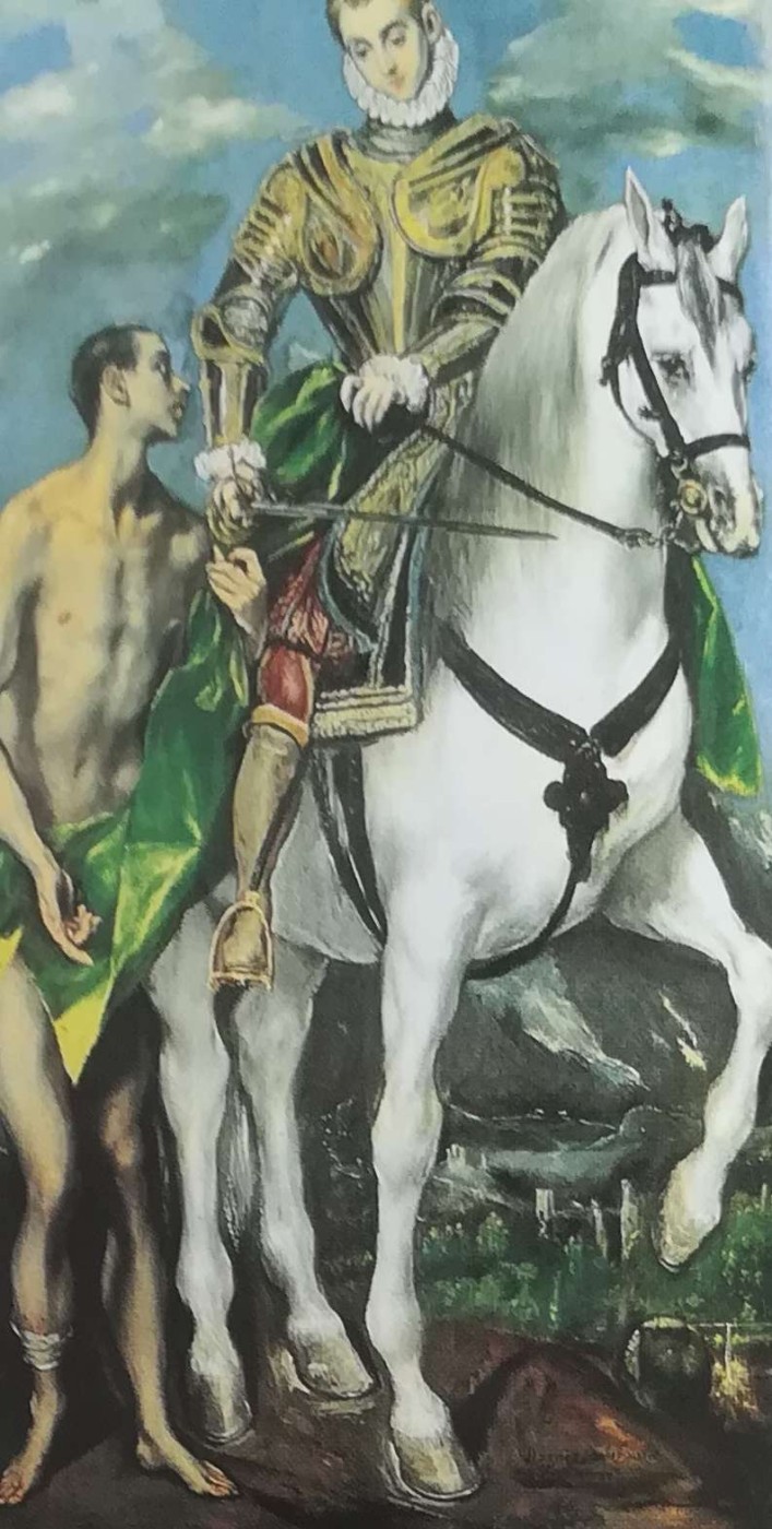 san Martino a cavallo divide il mantello con un mendicante