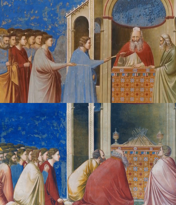 La consegna delle verghe - Preghiera per la fioritura delle verghe. Nel ciclo dedicato a Maria, cappella degli Scrovegni
