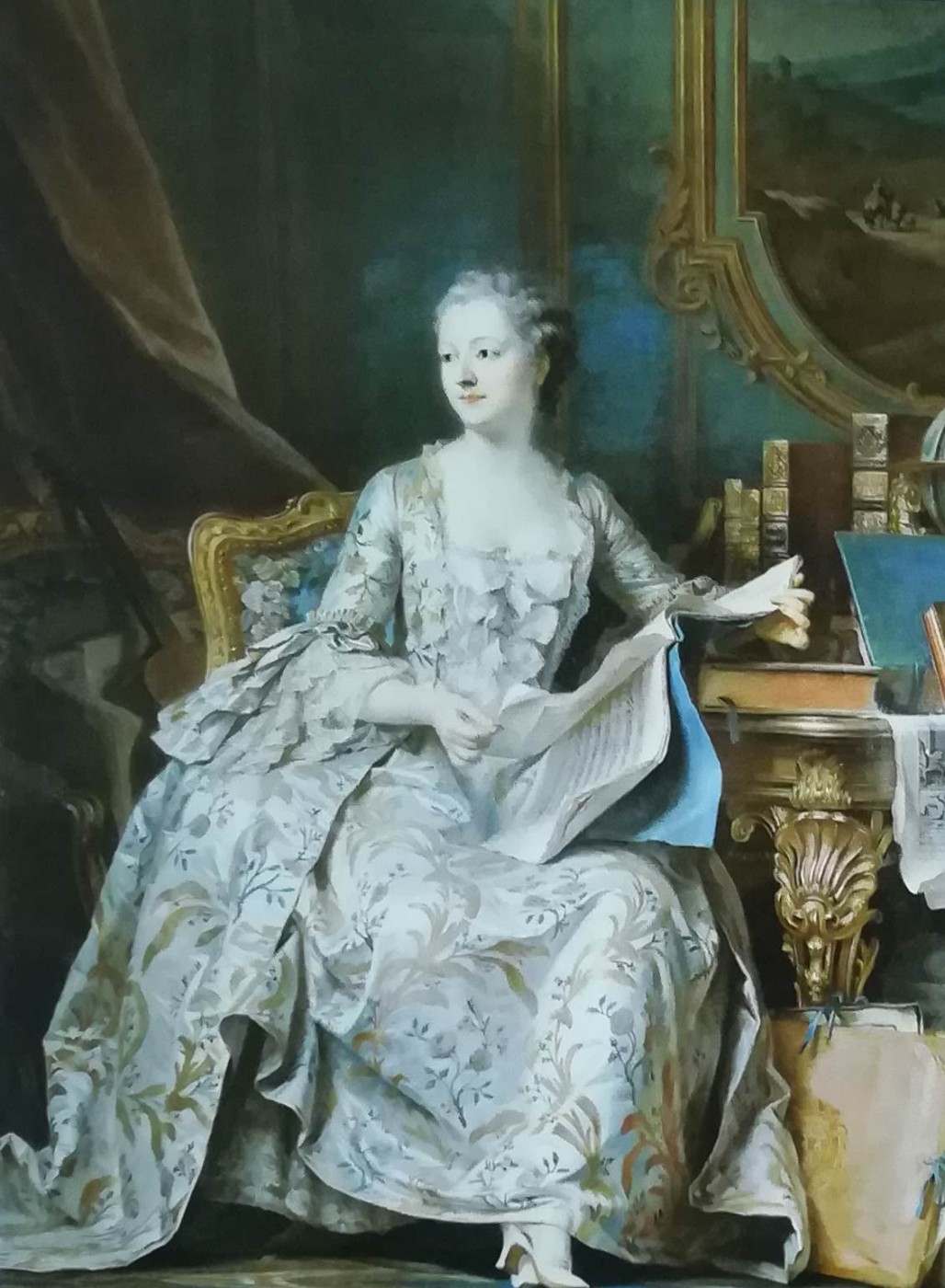 Madame de Pompadour con in mano un tomo dell’encyclopédie - Maurice Quentin del a Tour