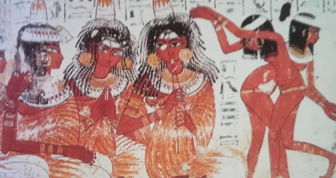 gruppo di musiciste e danzatrici dalla tomba di Nebamun. Scena innovativa per la disposizione prospettica dei personaggi