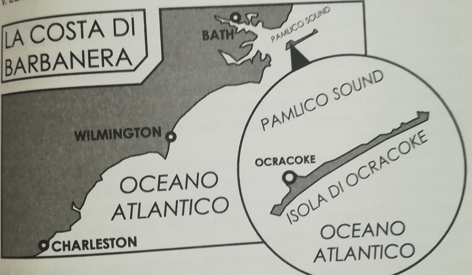 i covi principali del pirata Barbanera situati tra Bath e l&rsquo;isola di Ocracoke