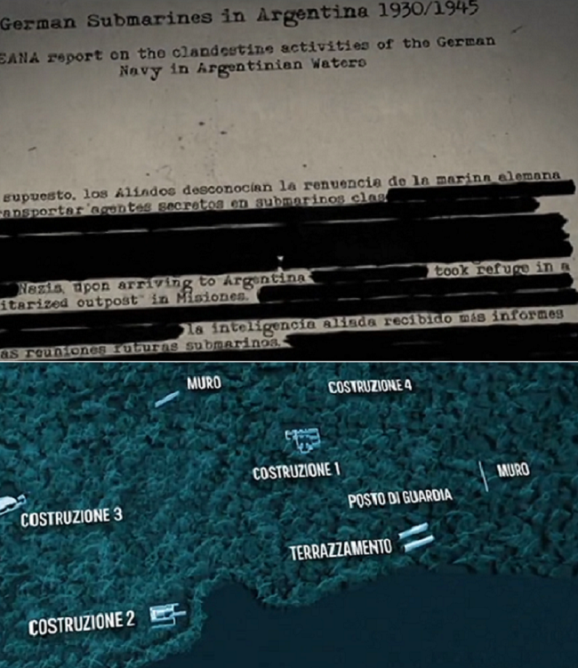 agenzia Argentina parla di un complesso militarizzato nazista, e la piantina delle scoperte archeologiche