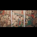 confronto di fianchi snelli come salici nella neve ai bagni pubblici Yanagi - Utagawa Yoshiiku, 1868