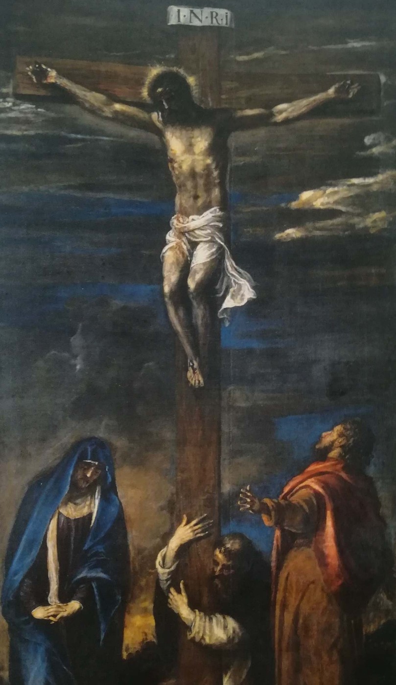 la crocifissione e san Domenico affranto trattiene la croce