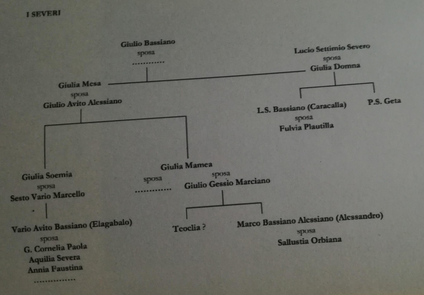 albero genealogico della dinastia dei "Severi"